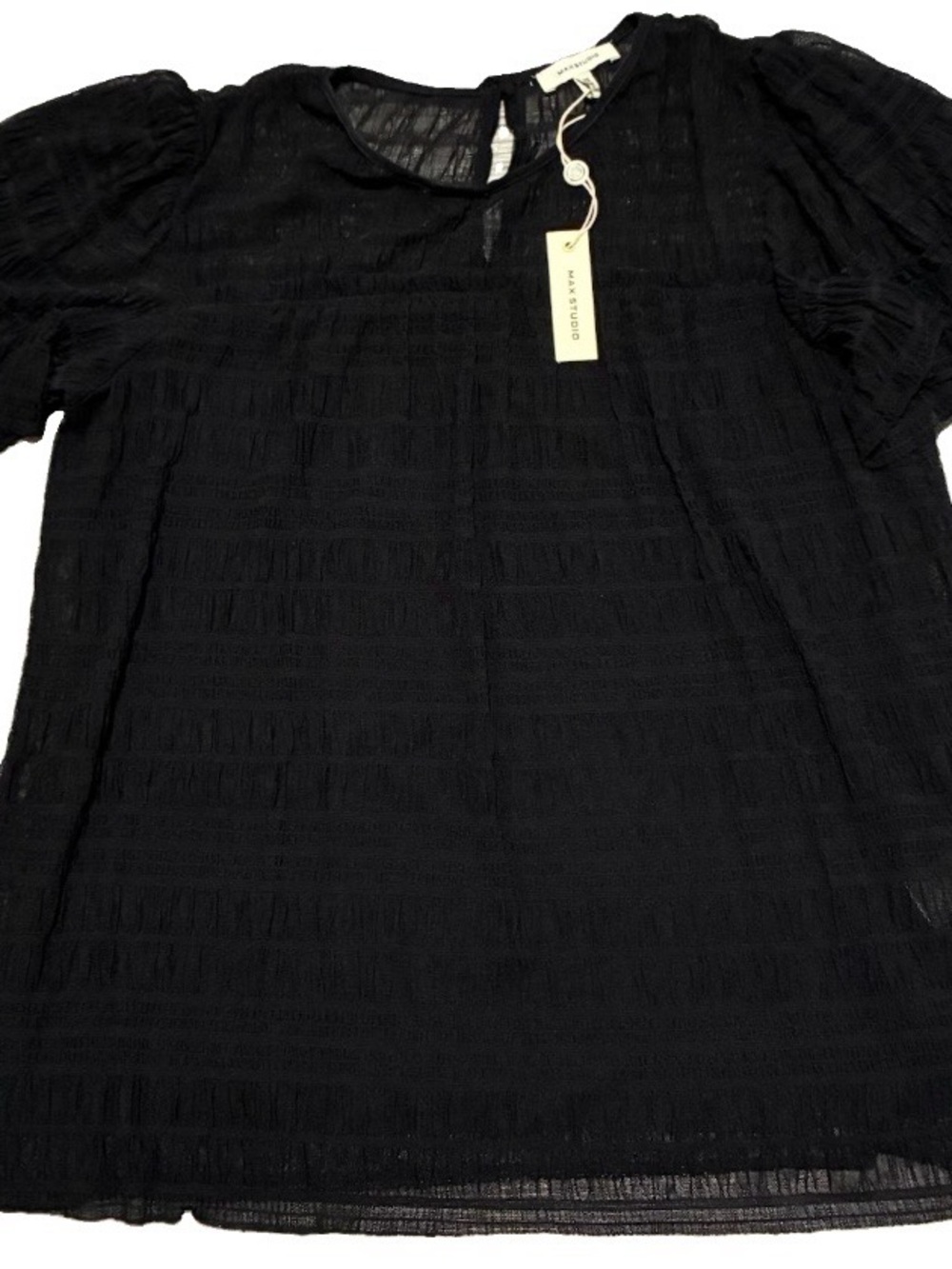 Max Studio Black Textured Short Sleeve Blouse